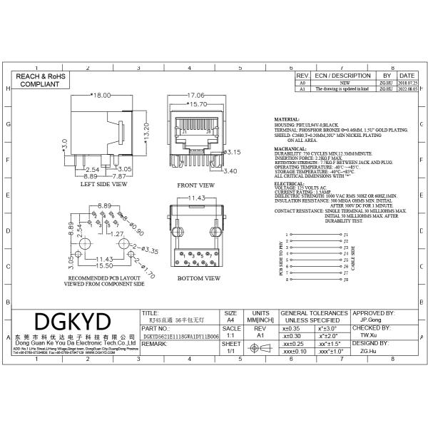 Half package network port 10P8C without light strip shielding shell interface RJ45 connector DGKYD5621E1118GWA1DY11B006