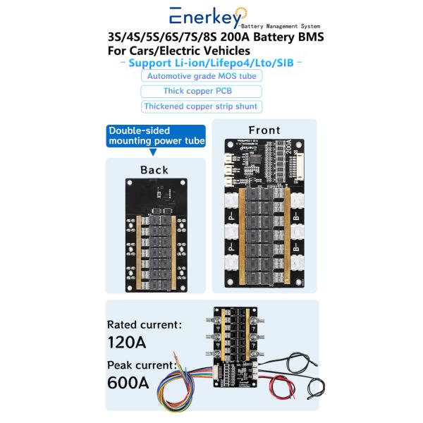 Enekrey BMS 6S Li-ion/Lto/SIB/Lifepo4 Hardware BMS for electric vehicle and motorcycle with 200A constant current