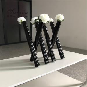 Cheap Unique Decorative Vases Black Wedding Centerpieces 3 Glass Cylinder Flower Vase for sale