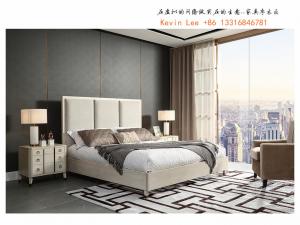 China Light American style Bedroom furniture Leather headboard king size bed with Wood nightstand for Villa house interior on sale
