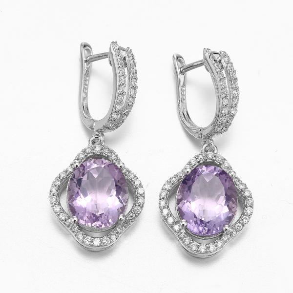 Purple 925 Sterling Silver Gemstone Earrings 2.6g Amethyst Drop Earrings