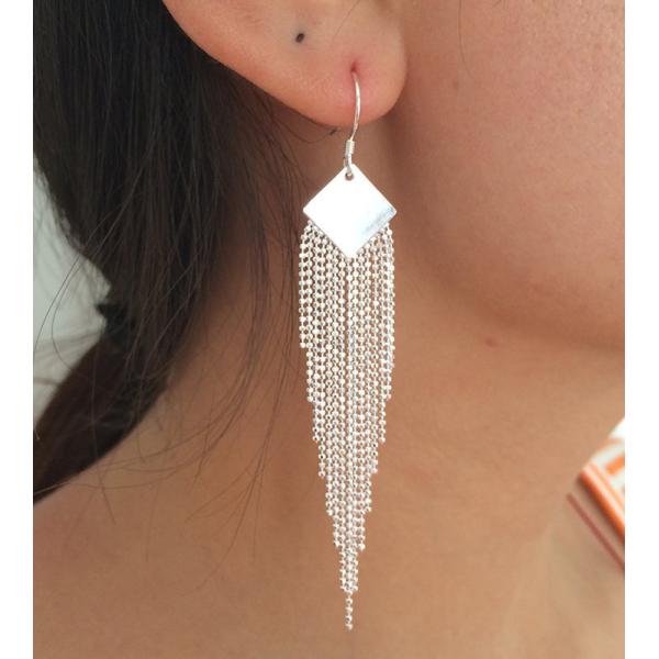 990 Sterling Silver Jewelry Earrings 7.1cm 0.19oz Long Tassel Drop Earrings