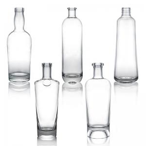China Glass Collar Vodka Whisky Gin Rum Bottle 375 ml 500 ml 700 ml 750 ml 1000 ml with T Cork on sale