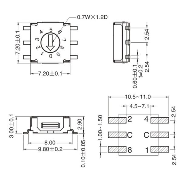 SMD Vertical Coded Rotary Switch , 20 Amp Rotary Switch 10 Gears
