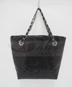 Large Capacity Black Sequin Handbag / Black Sequin Shoulder Bags For Girls