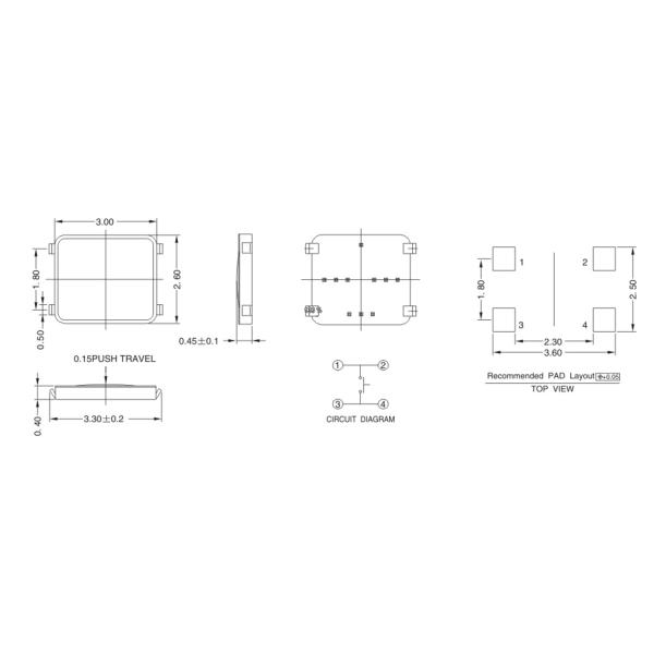 Upturned Push Button Tactile Membrane Switch 3.0x2.6
