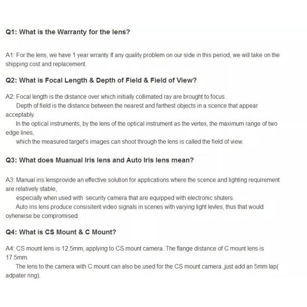 1/2 Iris CS Mount Camera Lens