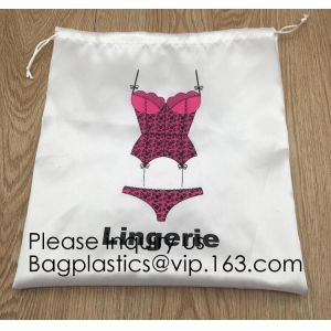 Cheap Customized Drawstring Cup Holder Bag,White Satin Bag With Rose Gold Printing And Ribbon, swimwear, underwear package pac for sale