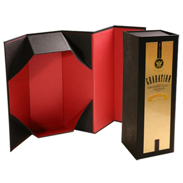 Opposite Door Opening Wine Packaging Box Black Matte And Gold Foil