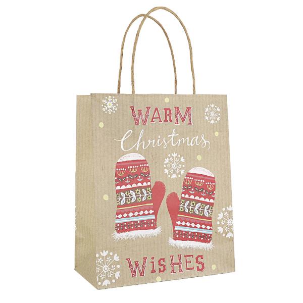 OEM Ultraportable Kraft Paper Christmas Bags , Recycled Paper Treat Bags With Handles