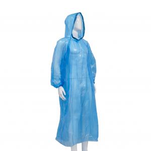 China Camping Hiking Mountaineering Blue White PE Disposable Waterproof Raincoat With Hood on sale
