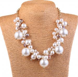 China Luxury diamond bright gold imitation pearl necklace on sale