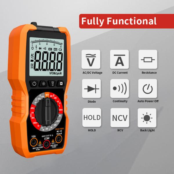Flash Light NCV Digital Multimeter 4000 Counts Display 600V AC DC Voltage Measurement