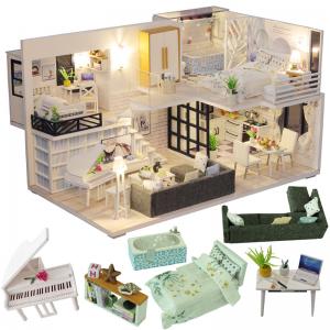 China DIY Wooden Doll Houses Miniature Furniture Kit For Children Birthday on sale