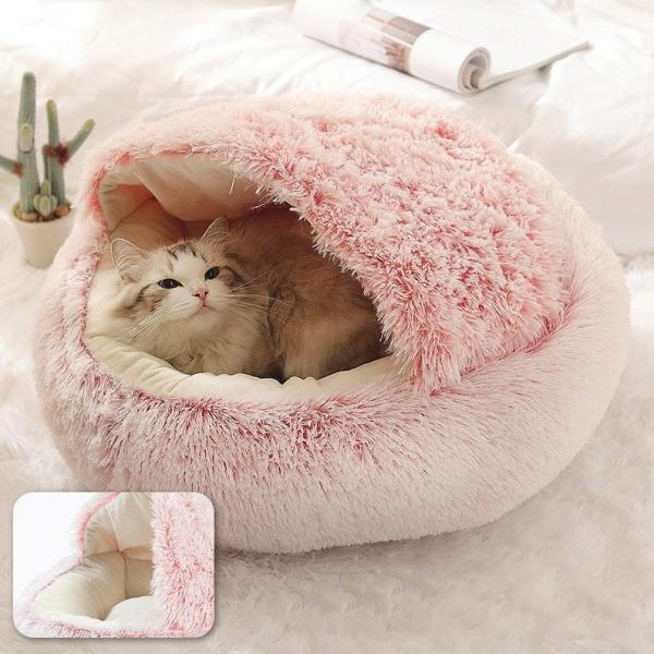 Chunky Plush Hooded Calming Dog Bed Nest Cat Bed 2 In 1 Cat Cave Donut Cat Bed Dog Mattress Bed Covered Dog Bed