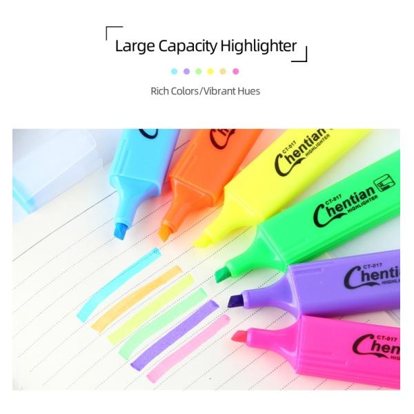Six Color Fluorescent Highlighter Pen Large Capacity Marker Pen Coloring Marking