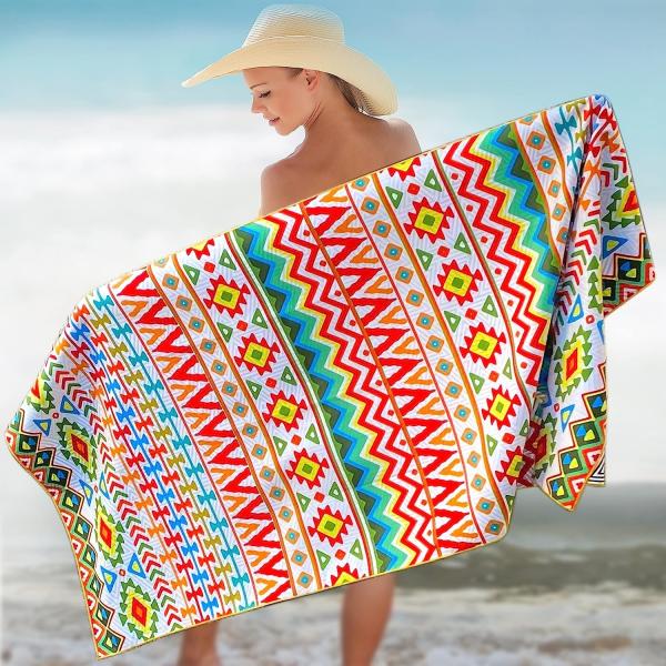 RPET Plastic Bottle Fiber Custom Logo Double Side Printed Recycled Microfiber Suede Quick Dry Sand Free Swimming Beach Towel