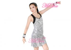 Cheap Camisole Full Silver Sequined A-line Latin Dress Dance Costume Women for sale
