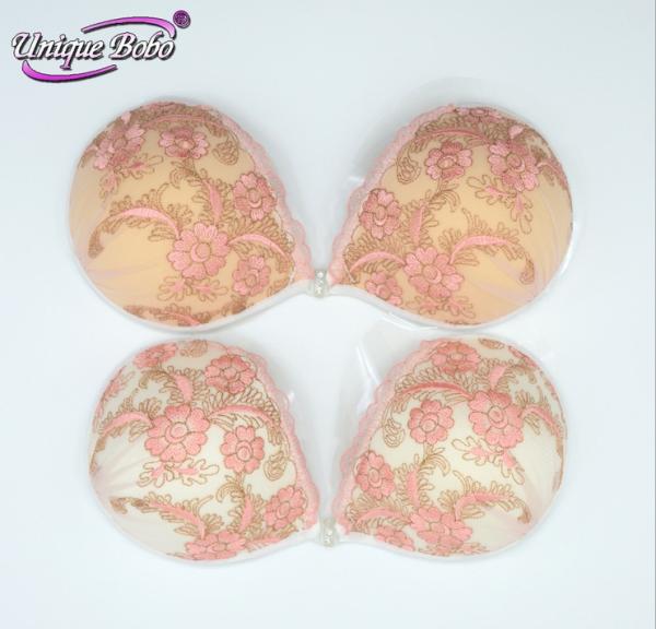 Quality embroidery thicker self-adhesive strapless silicone bra wholesale