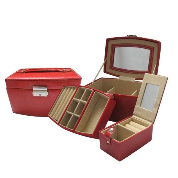 High end and elegant PU leather jewelry box for wholesale from manufacturer jewelry box with mirror box drawer