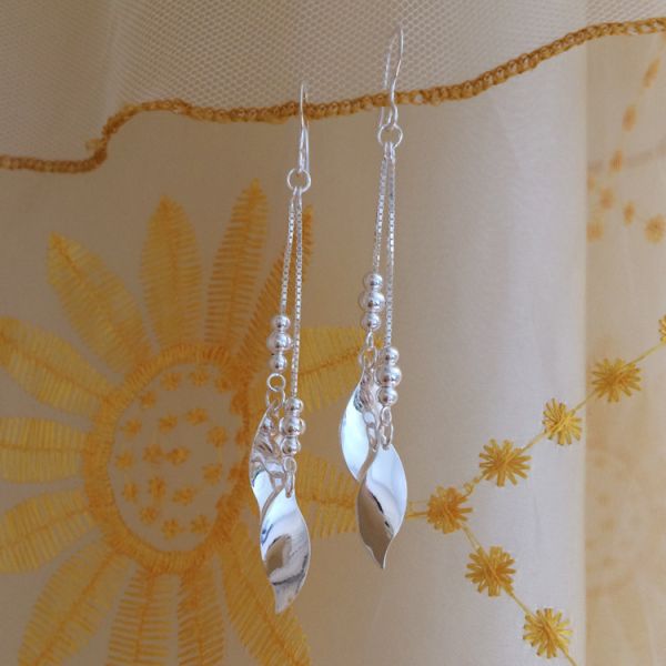 990 Sterling Silver Jewelry Earrings 7.1cm 0.19oz Long Tassel Drop Earrings