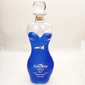 Cheap Partial Blue Coating Tequila Glass Bottle Solid Glass Stopper 750ml Tequila Bottle for sale