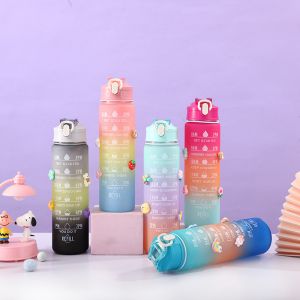 Cheap Lightweight 550/750/1000ML Gradient Color Plastic Motivational Water Bottle Set Of 4 Bpa Free Portable Plastic Water Bottle Set OEM ODM Service for sale
