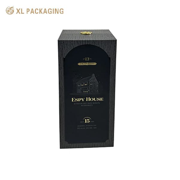 XL Packaging Custom Packaging Box Factory Stylish Hinge Wine Gift Box with Gold Metal Nameplate and EVA Inner Support for Black Wine Paper Packaging