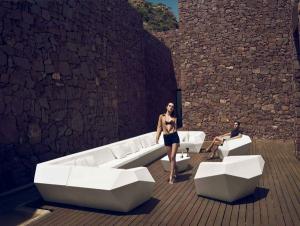Vondom Faz Modern Upholstered Sofa Fiberglass Diamond Style Outdoor Furniture
