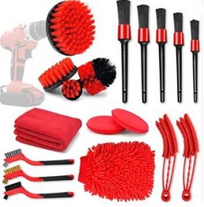 Cheap 18 Pcs Red Color Car Cleaning Brush Set PP Fiber Material for sale
