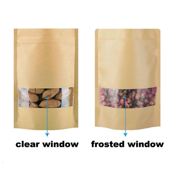 Resealable 28g CPP Kraft k Paper Bag Eight Side Sealing With Window