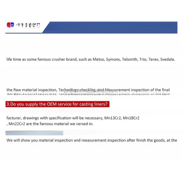 Ore Mining Feed Cone Plate and Locking Bolt for Cone Crusher Parts Number 1234567