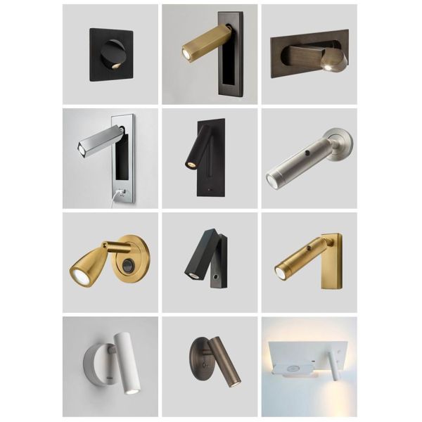 Hotel customization bedside LED reading wall light USB charging hidden switch multifunctional bed wall spotlight