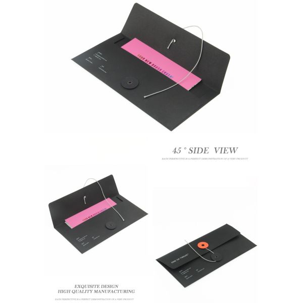 Black Color Custom Paper Card Envelopes Printing With String Closure