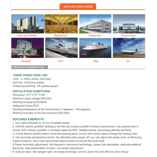 Chinese factroy Heating fast 220V Electric Grooved Griddle