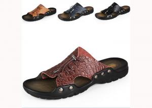 Cheap Beach Mens Leather Summer Slippers , Custom Split Leather Shoes for sale