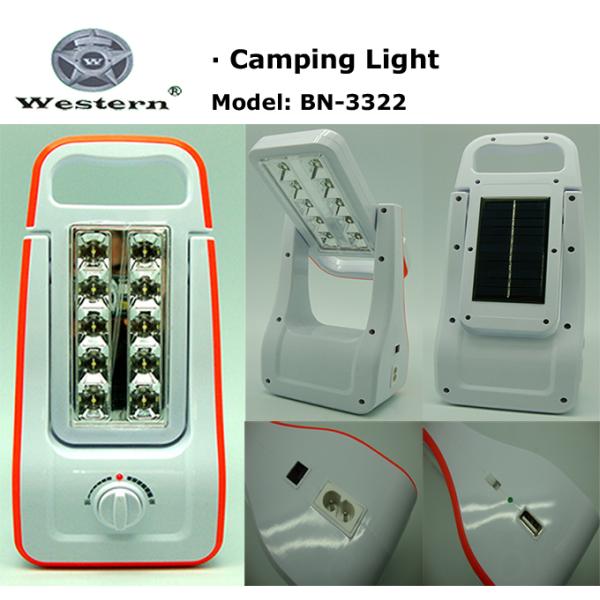 BN-3322 USB Solar Panel Camping Lighter LED Torchlight