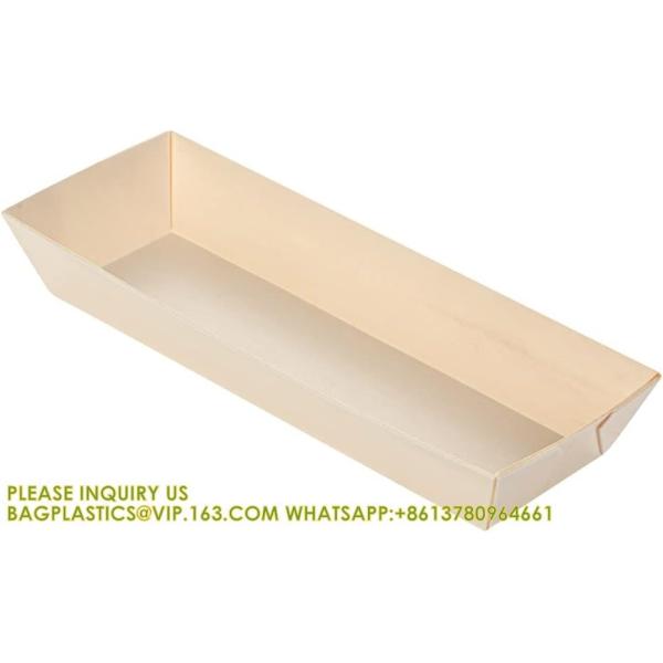 Compostable Food Containers, Rectangle Wooden Bento Boxes - Long Flare, Grease Resistant, Natural Poplar