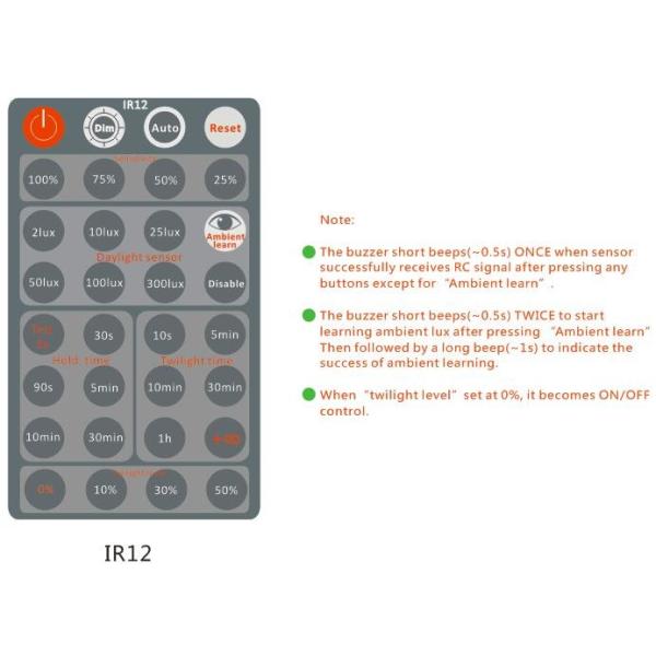 12VDC Input Microwave Doppler Sensor 1 ~ 10V Dimming Remote Controllable
