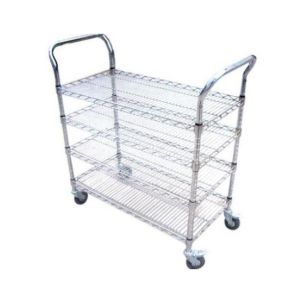 Cheap 4 Layers Chrome Wire Basket ESD Shelf Trolley With Handrail for sale