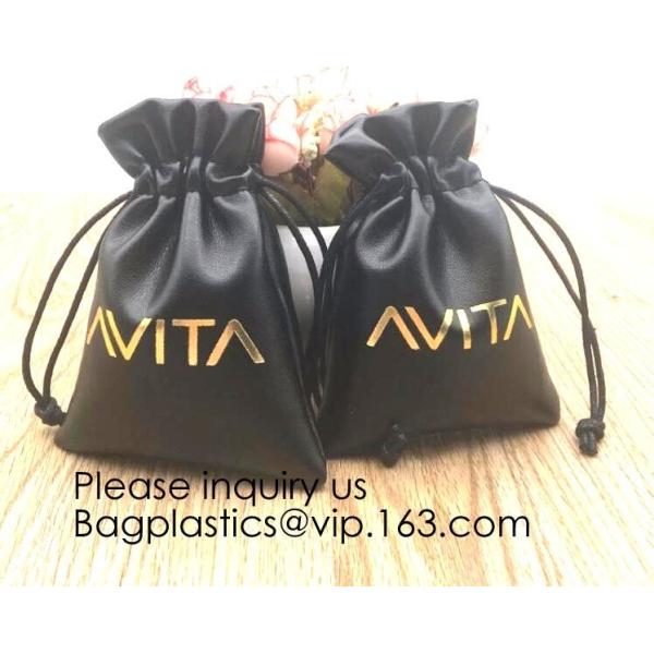 promotional fancy small waterproof black pu drawstring leather bag for money,logo making for promotion PU drawstring bag