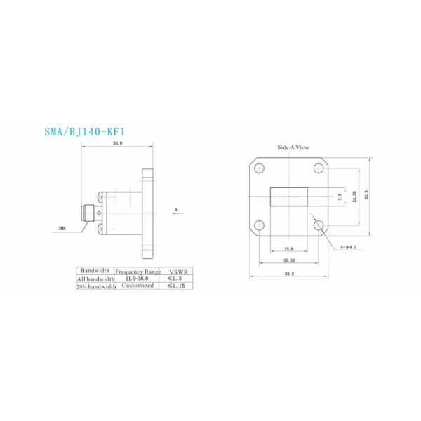 WR90 WR75 WR42 SMA Female Waveguide To Coaxial Adapter 8.15 GHz To 22 GHz