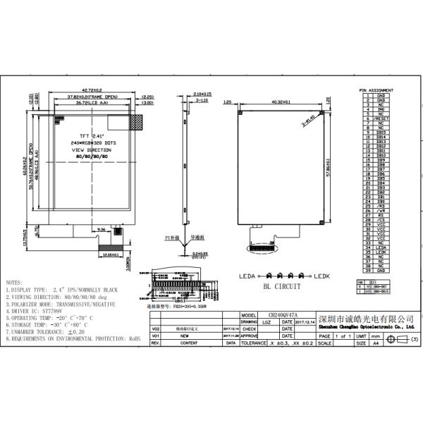 IC Ili9341V ST7789V TFT LCD Display Interface MCU 2.4 Inch LCD Screen