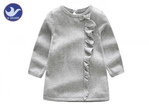 Cheap Butterfly Knot Ruffle Edges Kids Sweater Dress , Little Girl Long Sleeve Dresses Button Closure for sale