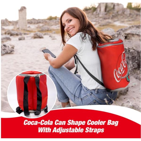 Coca Cola Can Shape Cooler Bag with Bluetooth Speaker, 5H Playtime, Adjustable Straps, Zippers, 5-Layer Insulated Fabric Keeps Food Fresh for 12 Hours