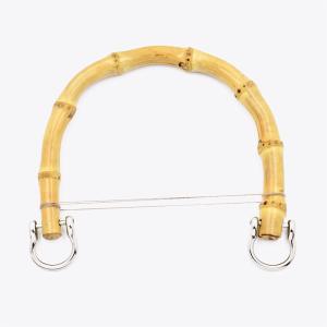 China Round Bamboo Purse Handbag Purse Handles Replacement With Golden Earrings For Handcrafted Handbag DIY Bags Accessories on sale