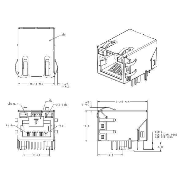 2250013-2 RJ45 Connector With Integrated Transformer For HUB,PC card, Switch, Route, PC Mainboard, SDH, PDH, IP Phone