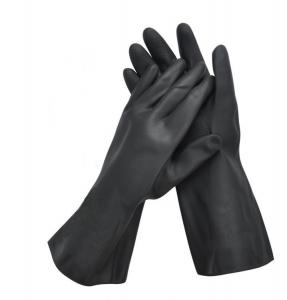 Cheap Alkali Resistance Neoprene Chemical Gloves 330mm Flock Lined Black Neoprene Gloves for sale