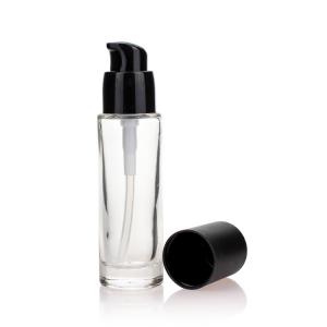 Cheap Clear Matte Round Pump Bottle 30ml Glass Bottle With Cap For Liquid Foundation for sale