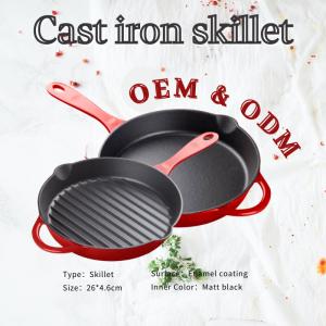 China OEM Round Enameled Coated Cast Iron Skillet Withstand High Temperatures on sale